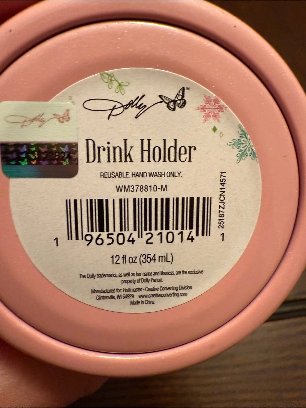 Dolly Parton Pink Slim Drink Holder Tumbler Gold Script WHAT WOULD DOLLY DO?
